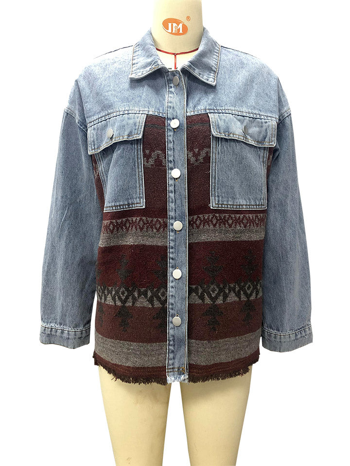 Veste-chemise en Jean Manches Longues et Bouton avec Poche Avant