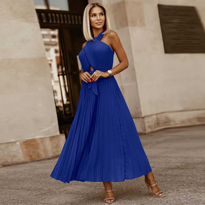 Sleeveless Halter Neck Solid Color Maxi Dress