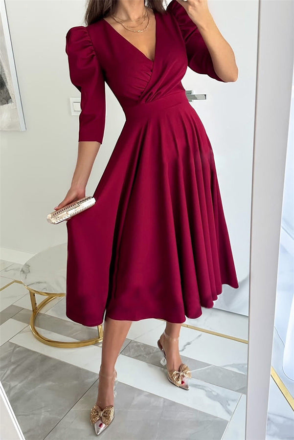 Bonjour Coco Puff Sleeve Swing Midi Dress