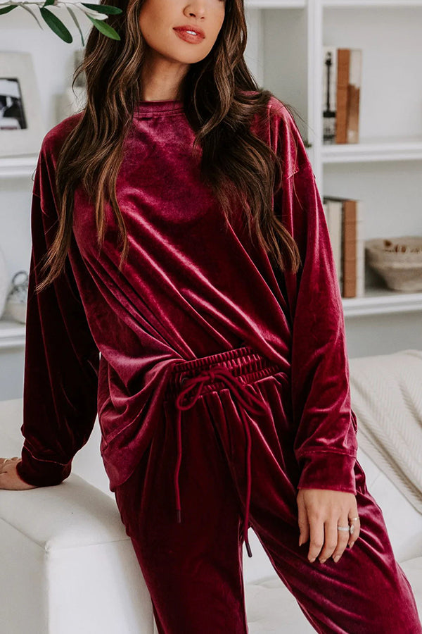 Chilled Winter Velvet Pocketed Jogger Pants Suit