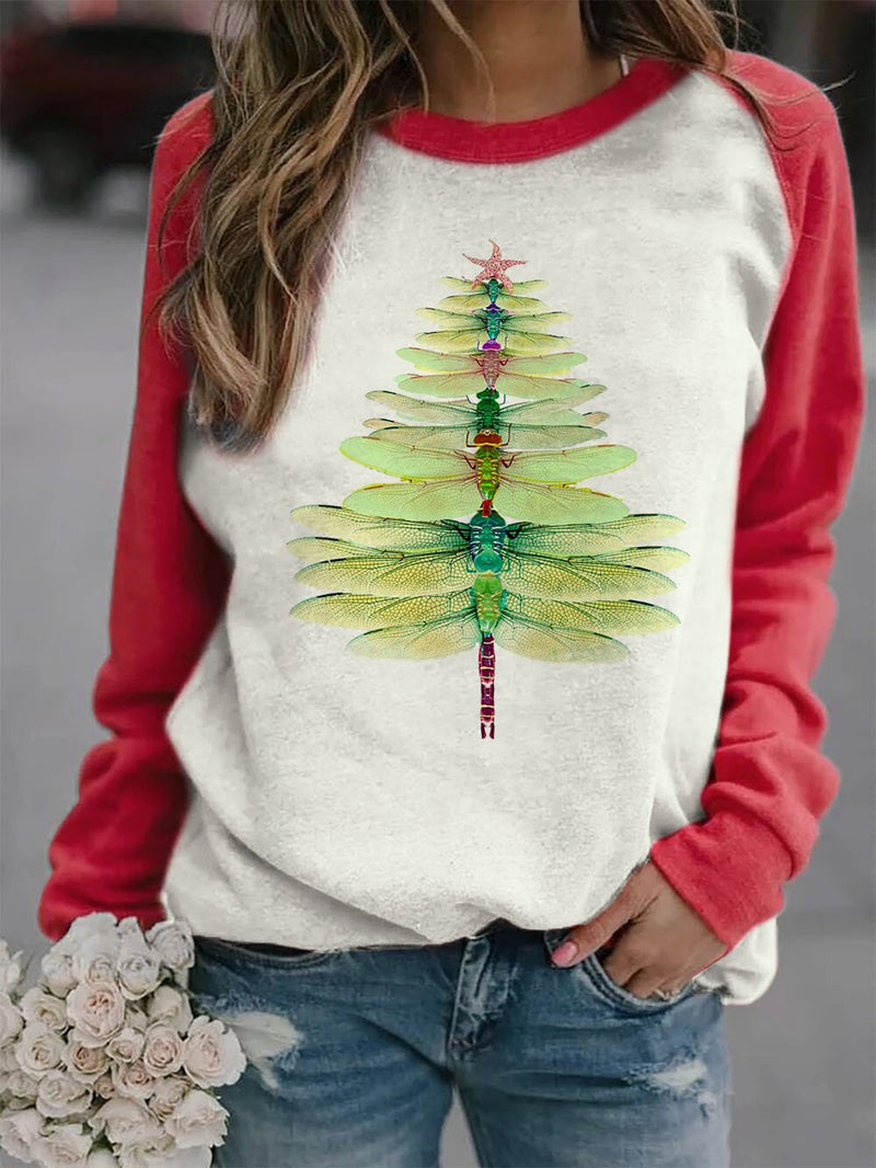 Sweat-shirt Imprimé Libellule Arbre Noël