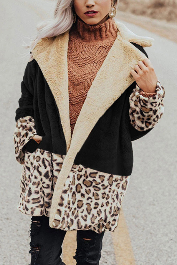 Winter Wonderland Pocket Leopard Plush Coat