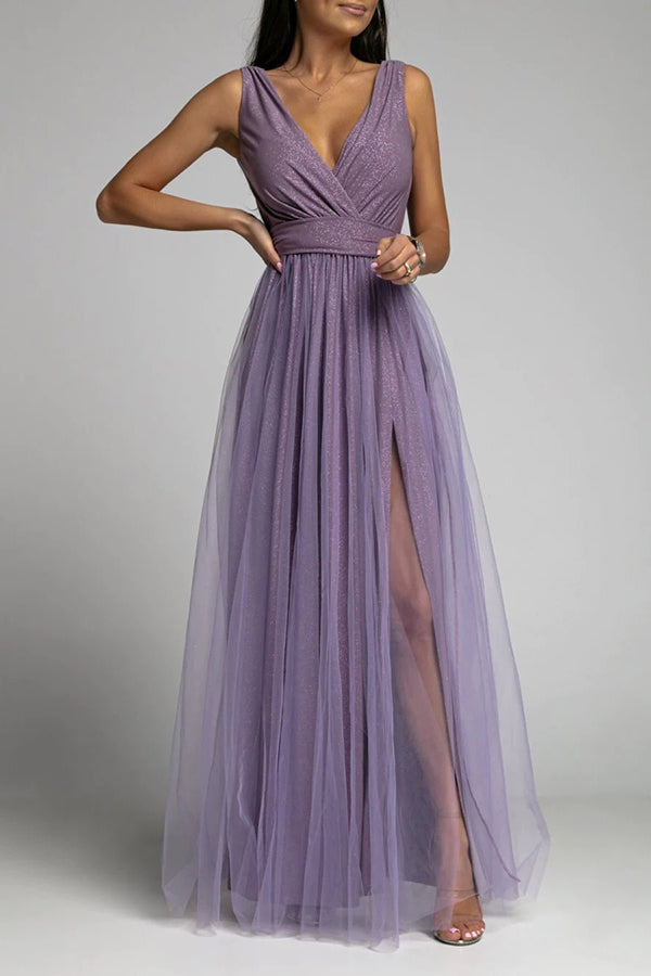 It's My Day Light Tulle Slit Maxi Dress