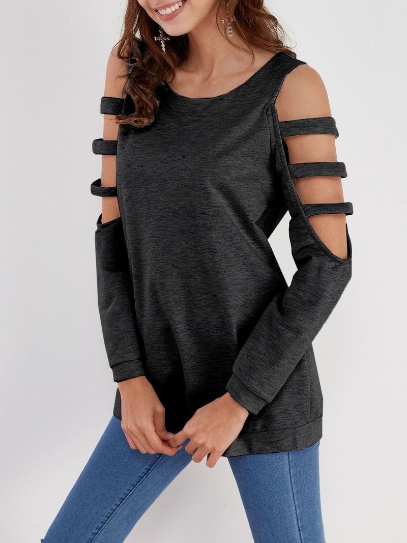 Cold Shoulder Slouchy Strappy Cut-outs T-shirt - CA Mode