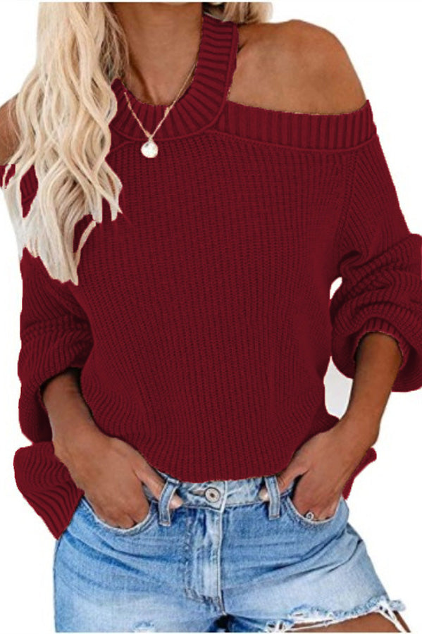 Taste of Winter Cold Shoulder Knit Sweater