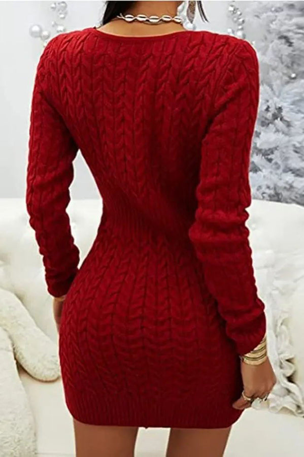 All Fall Things Cable Zipper Neck Knit Sweater Dress