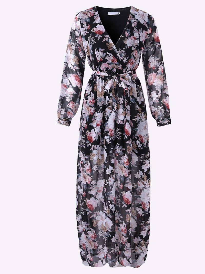 Maxi Robe Manches Longues à Imprimé Floral - CA Mode