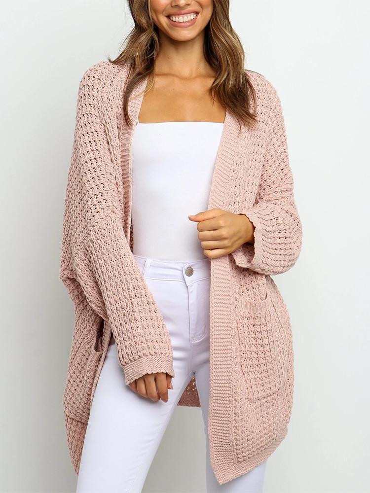 Cardigan Ample Couleur Poche Unie