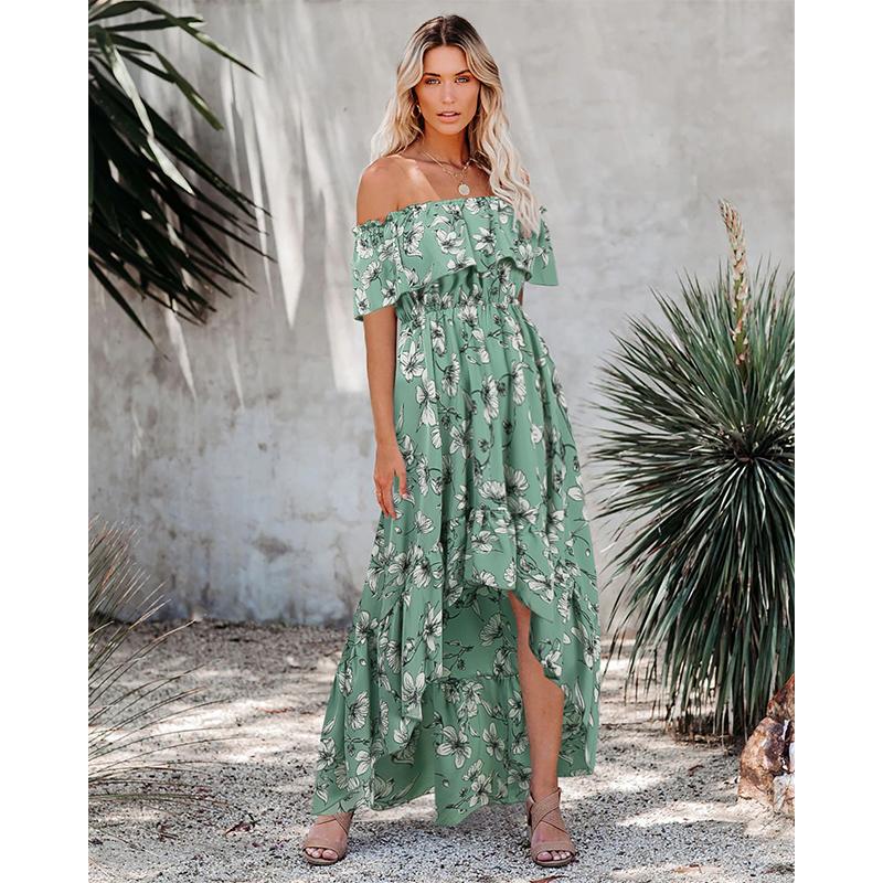 Robe Maxi Moulante Floral Épaules Dénudées