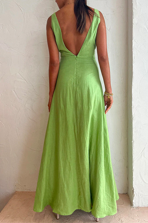 V Neck Twist Front Sleeveless Maxi Swing Holiday Dress