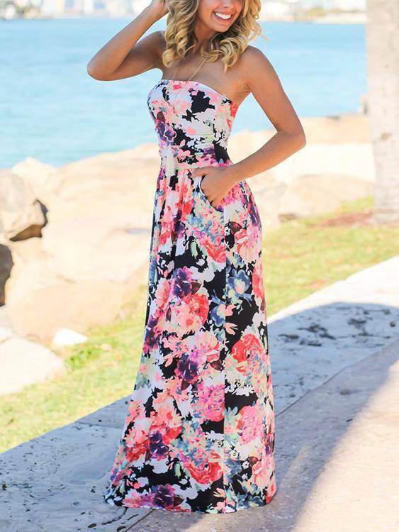 Robe à Imprimé Floral et à Epaules Dénudées