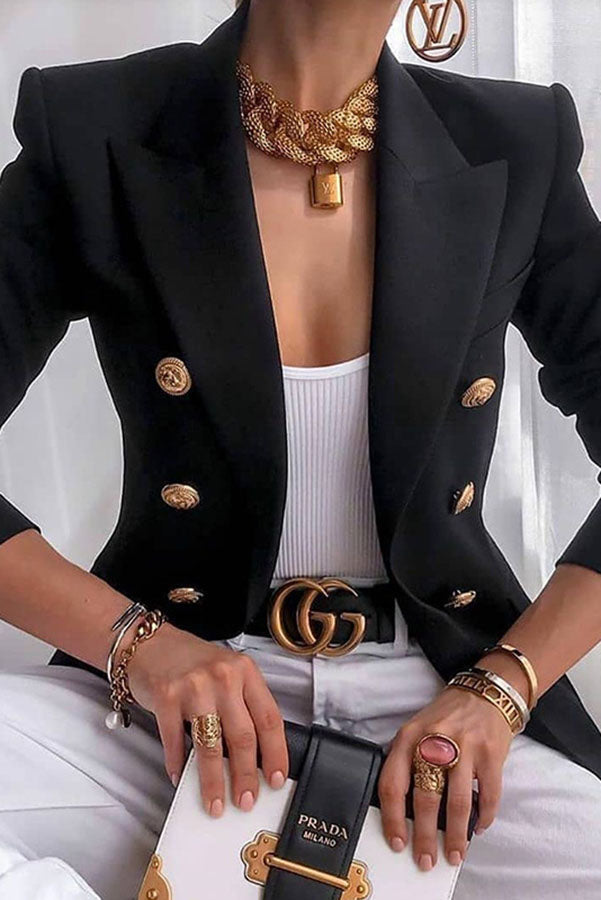 Just Go for It Metal Double Breasted Blazer