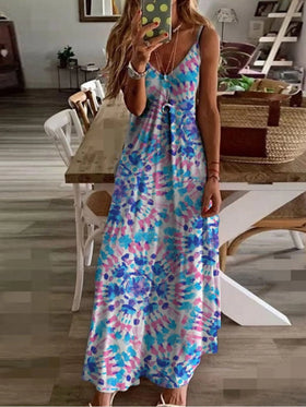 Loose Casual Print Straps Summer Beach Dress