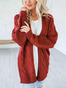 Cardigan Longue Tricot Épais Couleur Unie