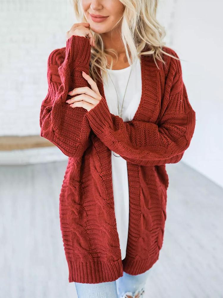 Cardigan Longue Tricot Épais Couleur Unie