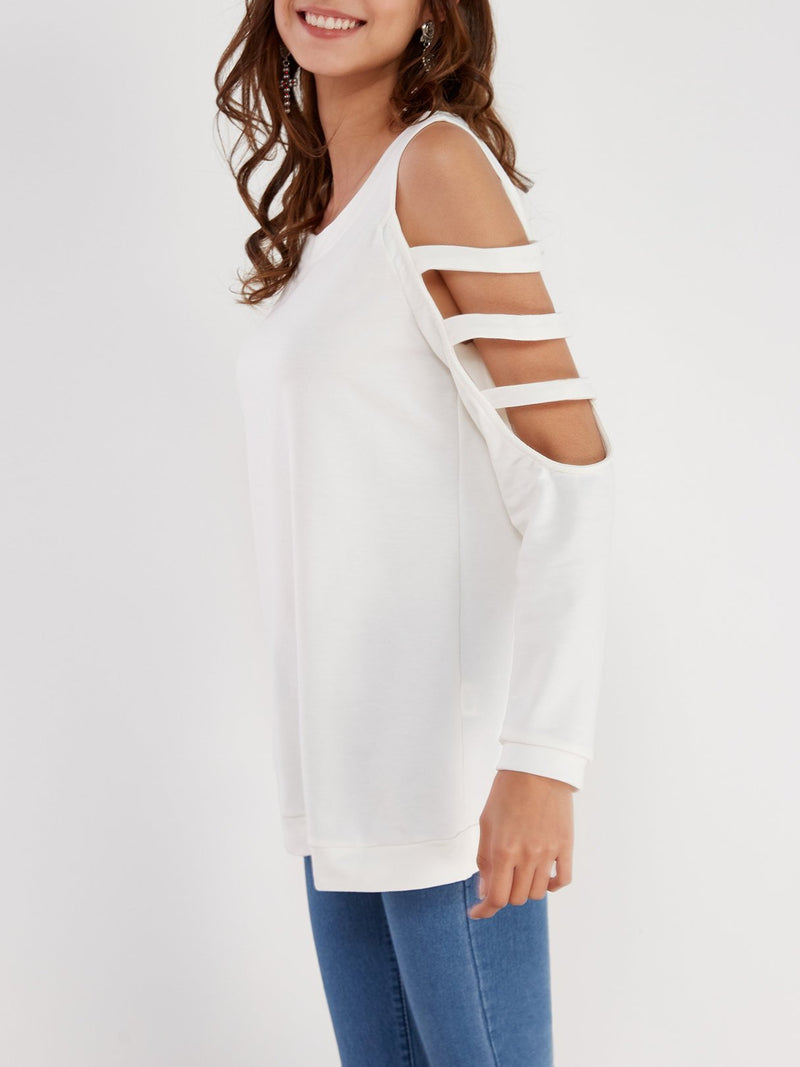 Cold Shoulder Slouchy Strappy Cut-outs T-shirt - CA Mode