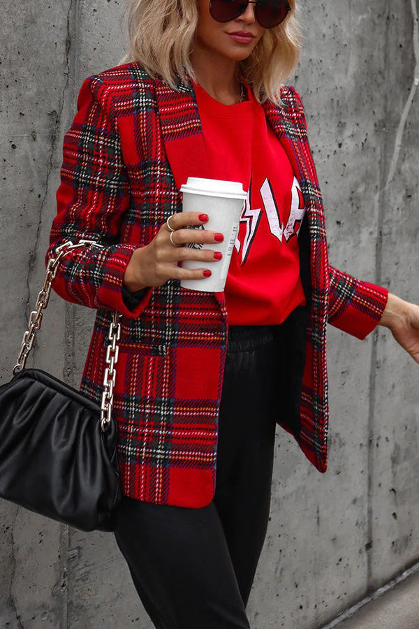 Merry Everything Pocketed Plaid Blazer