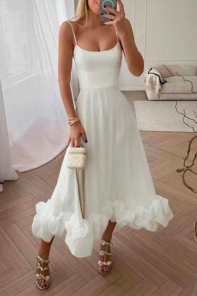 High Waist Ruffle Hem Swing Maxi Cami Party Dress