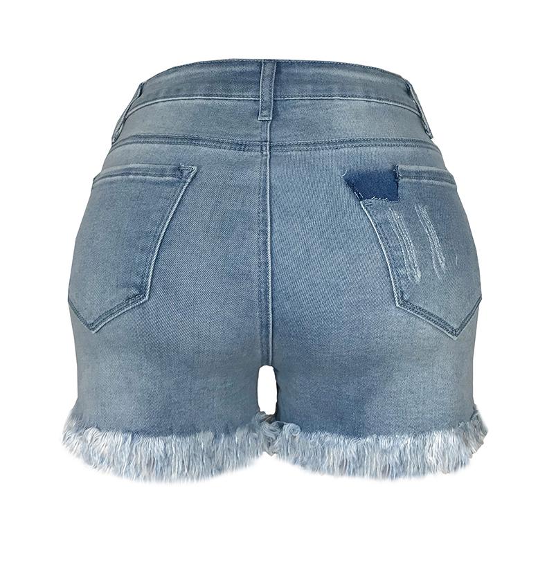 Mini Short en Jean Denim Déchiré et Coupé Décontracté