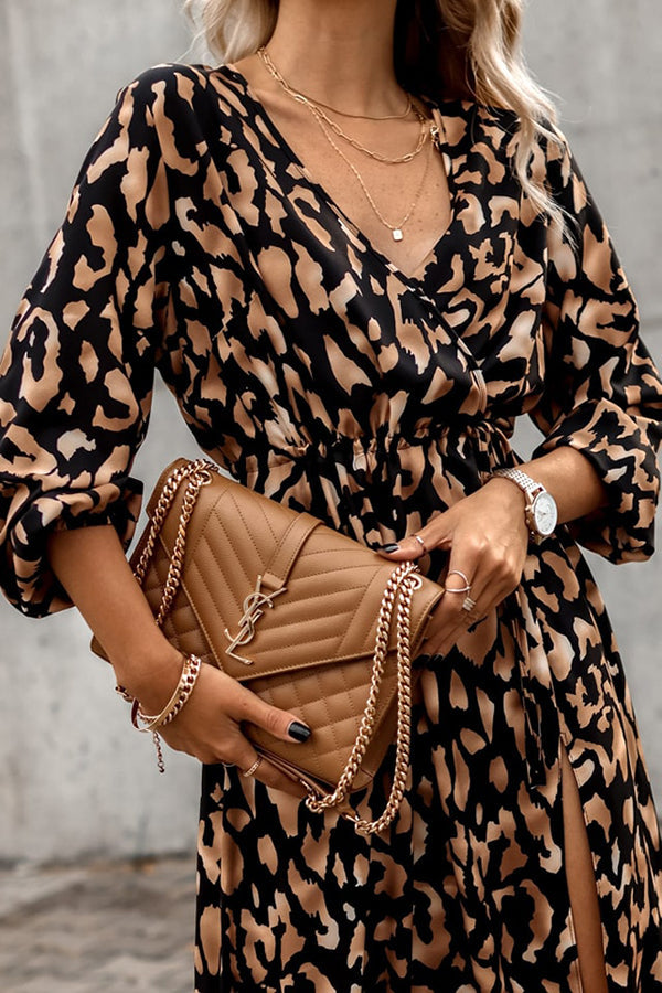 Same Old Song Leopard Print Slit Midi Dress