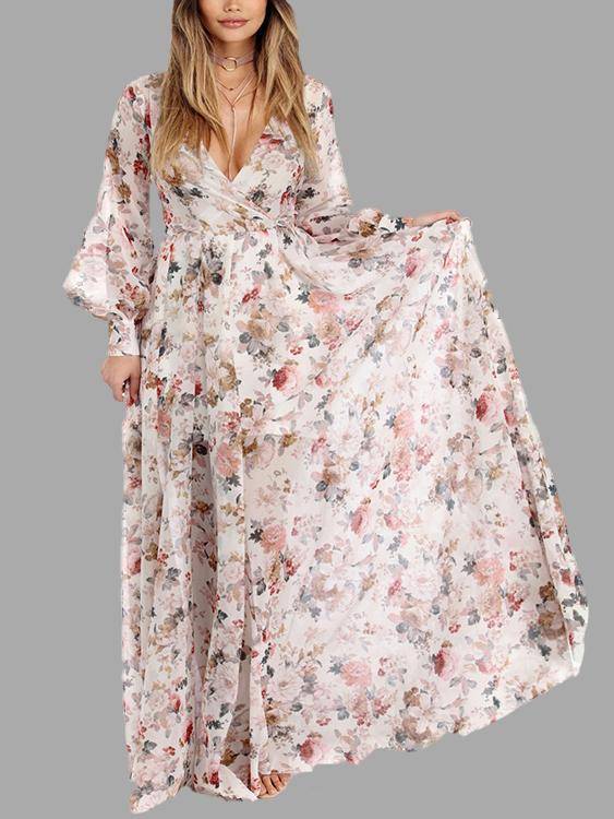 Maxi Robe Manches Longues à Imprimé Floral - CA Mode