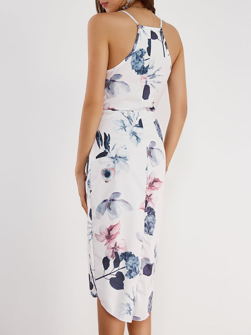 Robe Mi-longue Sans Manches Croisée À Imprimé Floral