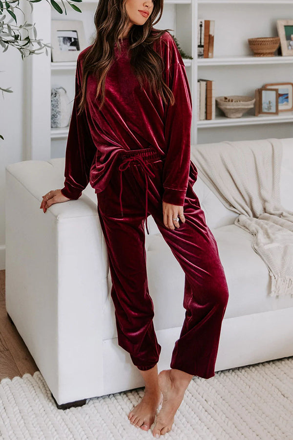 Chilled Winter Velvet Pocketed Jogger Pants Suit