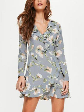 Robe Imprimée Florale à Col V