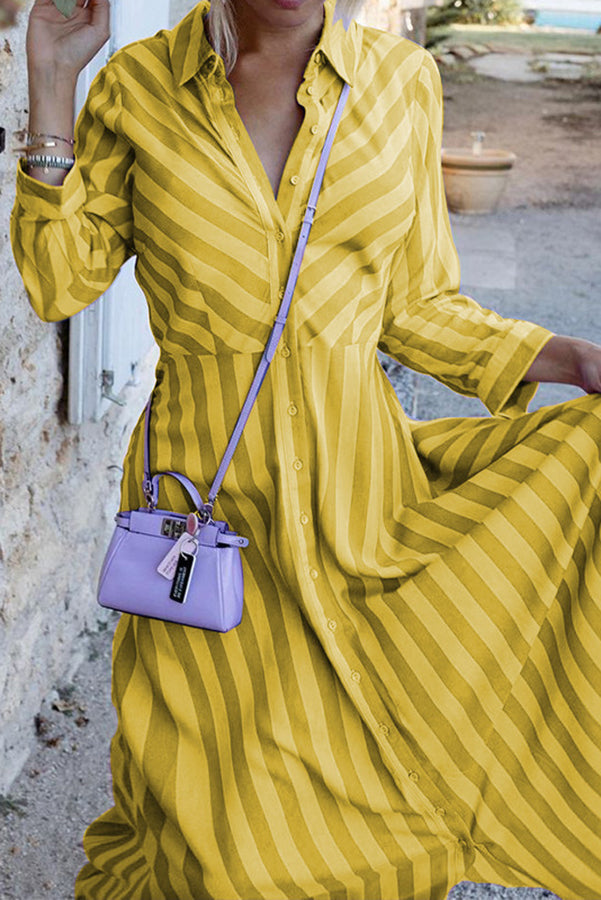 Hard To Catch Stripe Print Shirt Maxi Dress