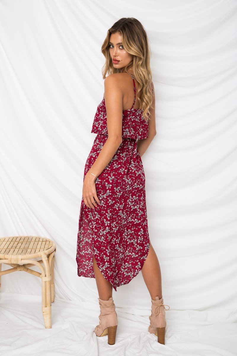 Sleeveless Floral Vacation Scoop Neck Irregular Hem Dress