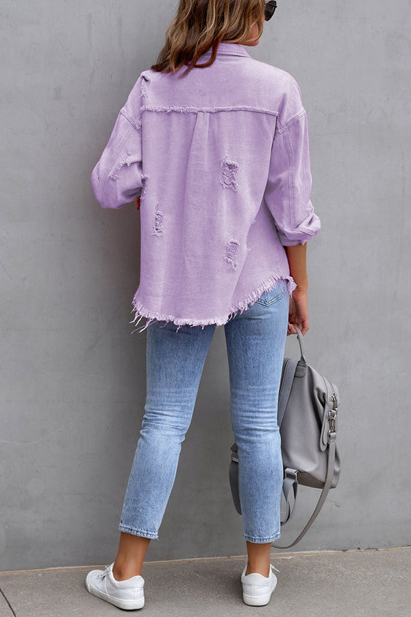 Thinking Out Loud Pocketed Frayed Denim Shacket