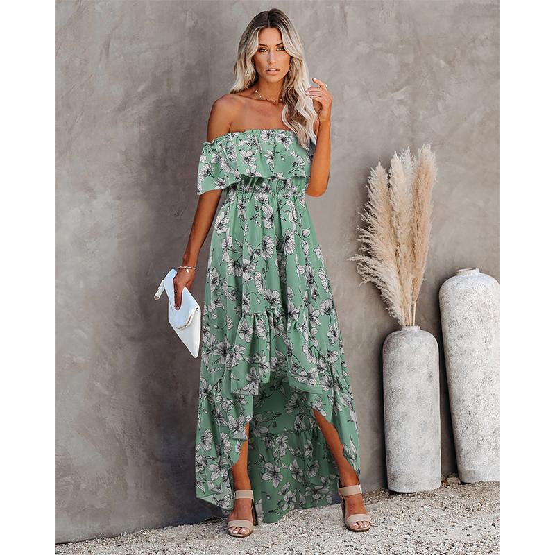 Robe Maxi Moulante Floral Épaules Dénudées