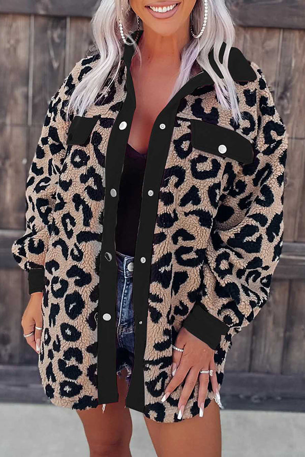 Fashionably Late Leopard Pocketed Teddy Shacket