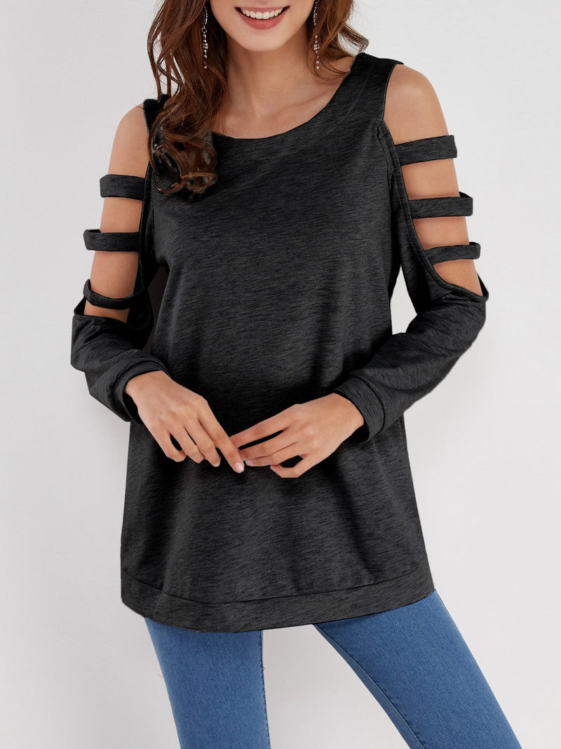 Cold Shoulder Slouchy Strappy Cut-outs T-shirt - CA Mode