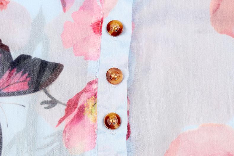 Blouse Floral Col Boutonné en V avec Manches Longues - CA Mode