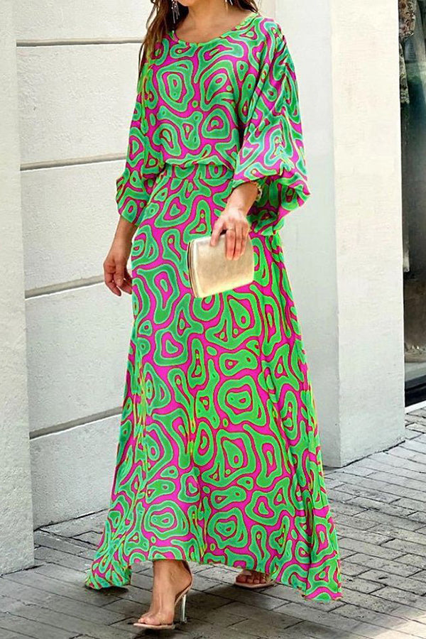 Print Bat Blouse Maxi Skirts Set