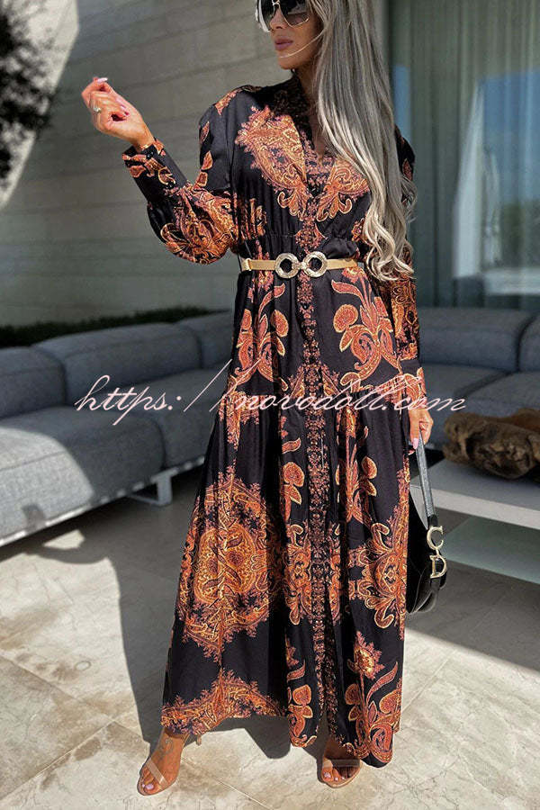 Robe Longue Imprimé Baroque Manches Longues