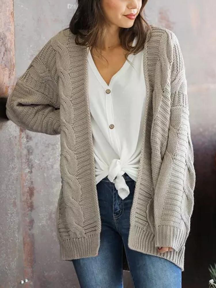 Cardigan Longue Tricot Épais Couleur Unie