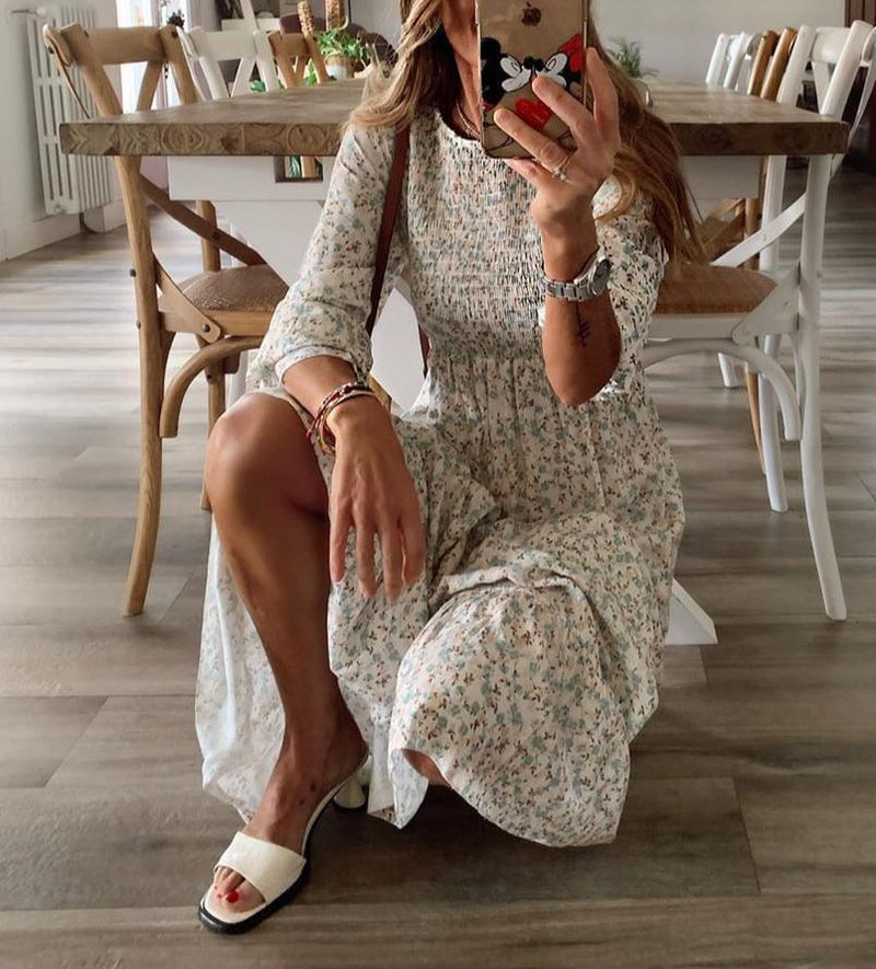 Robe Maxi Longue Imprimé Floral Doux Comme le Miel