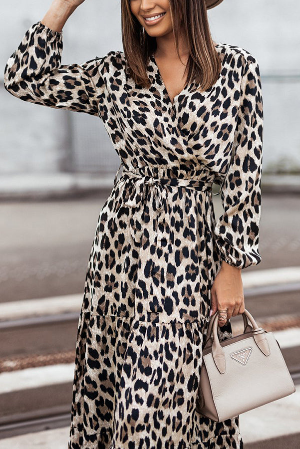 Most Wanted Leopard Print Long Sleeve Maxi Dress