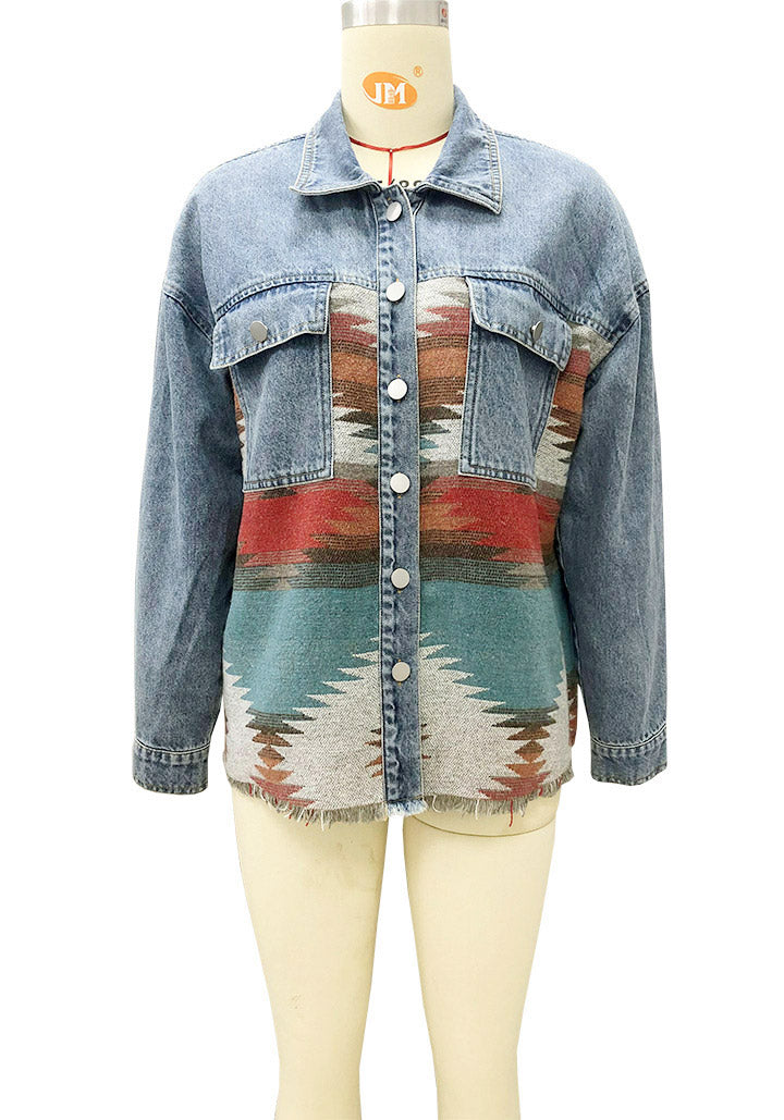 Veste-chemise en Jean Manches Longues et Bouton avec Poche Avant