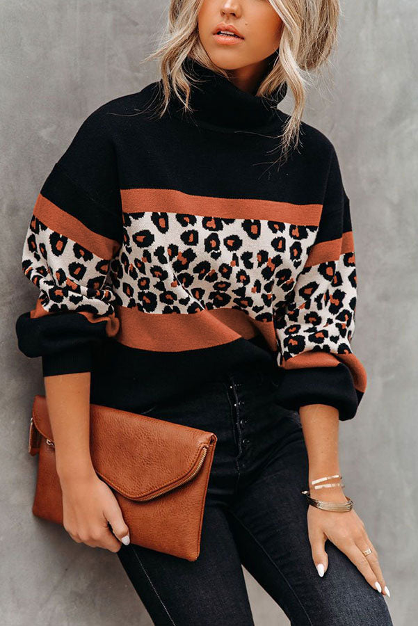 Wild Thing Leopard Colorblock Turtleneck Sweater