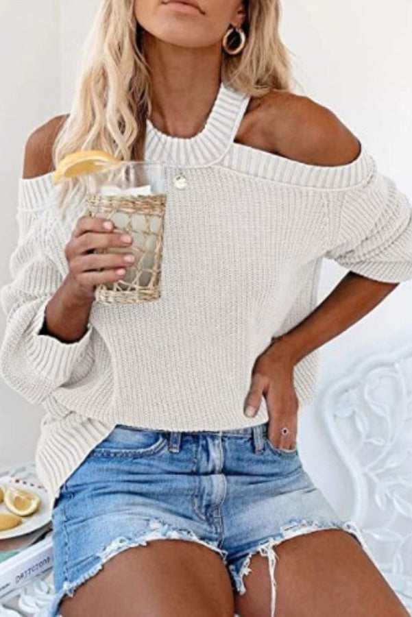 Taste of Winter Cold Shoulder Knit Sweater