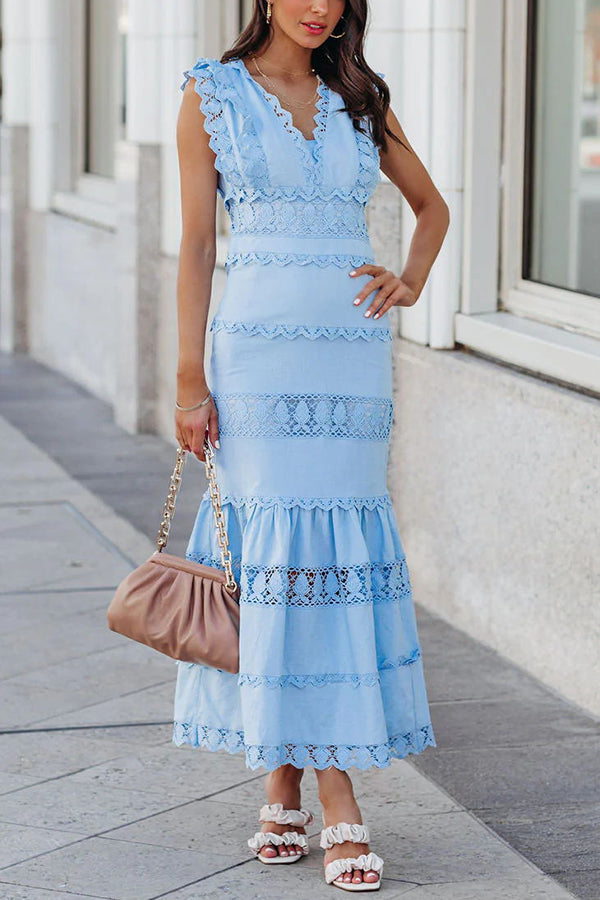 Be The One Crochet Lace Tiered Midi Dress