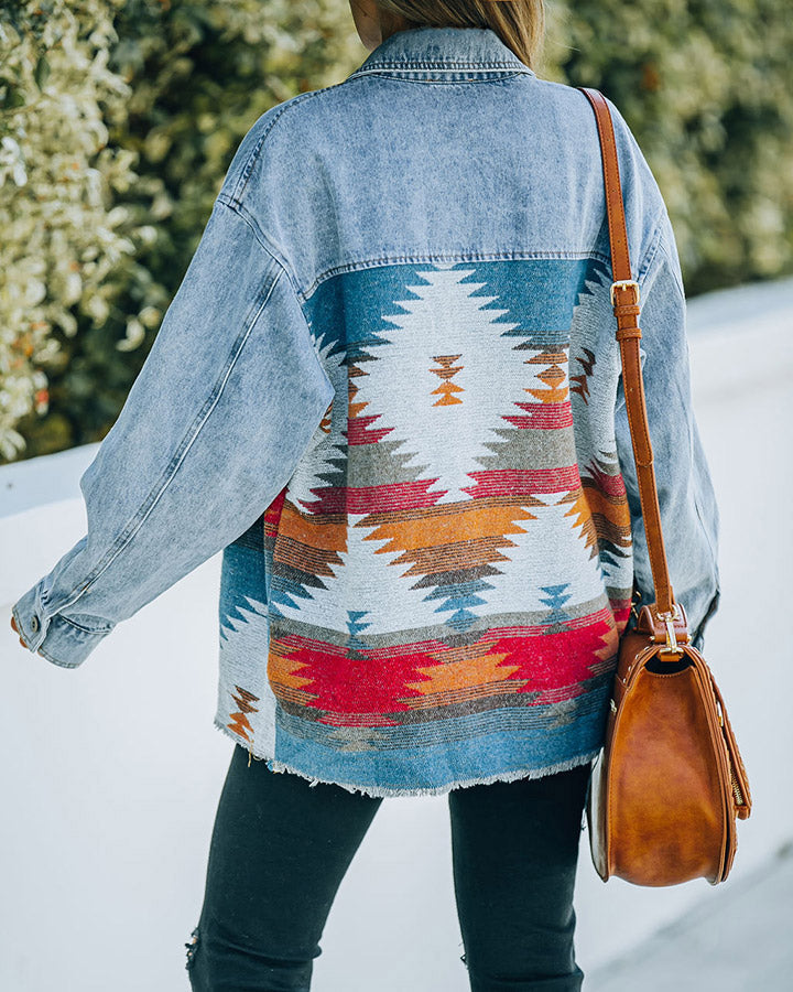 Veste-chemise en Jean Manches Longues et Bouton avec Poche Avant