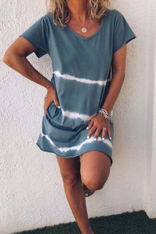 Robe Courte Décontractée Effet Tie-dye de Plage