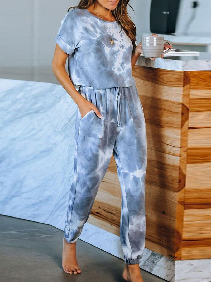 Ensembles Pyjamas Tie-dye Manches Courtes et Pantalons de Survêtement Élégants