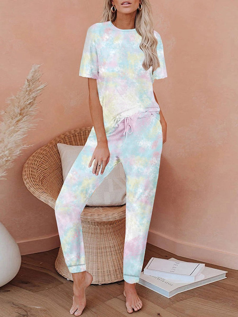 Ensembles Pyjamas Tie-dye Manches Courtes et Pantalons de Survêtement Élégants