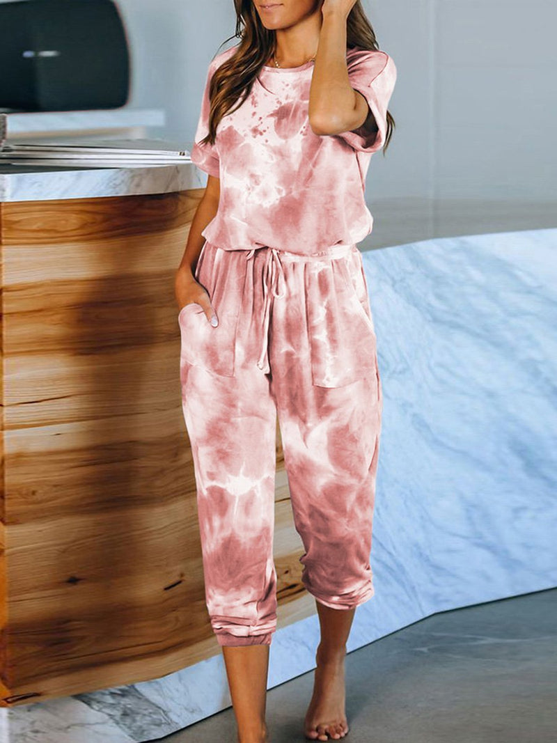 Ensembles Pyjamas Tie-dye Manches Courtes et Pantalons de Survêtement Élégants