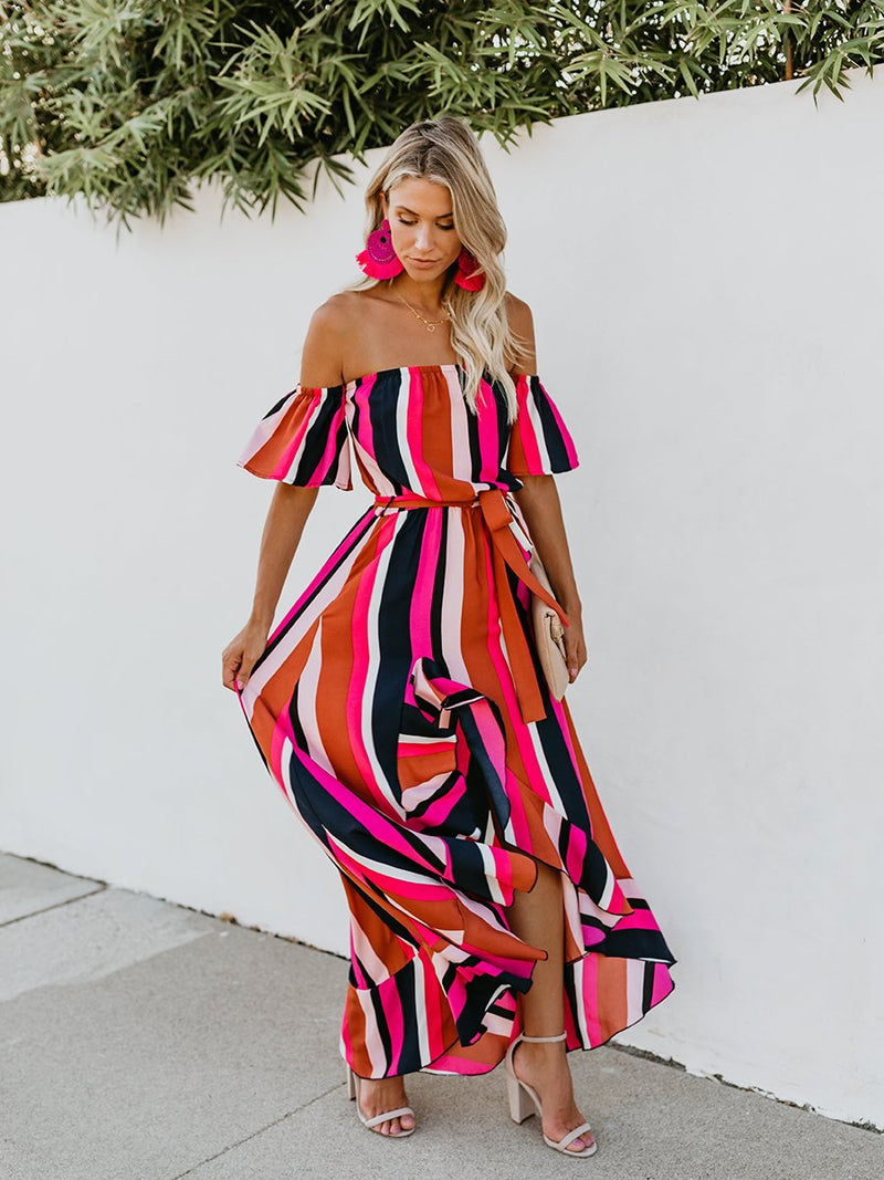 Maxi Robe à Rayures Asymétriques pour Vacance